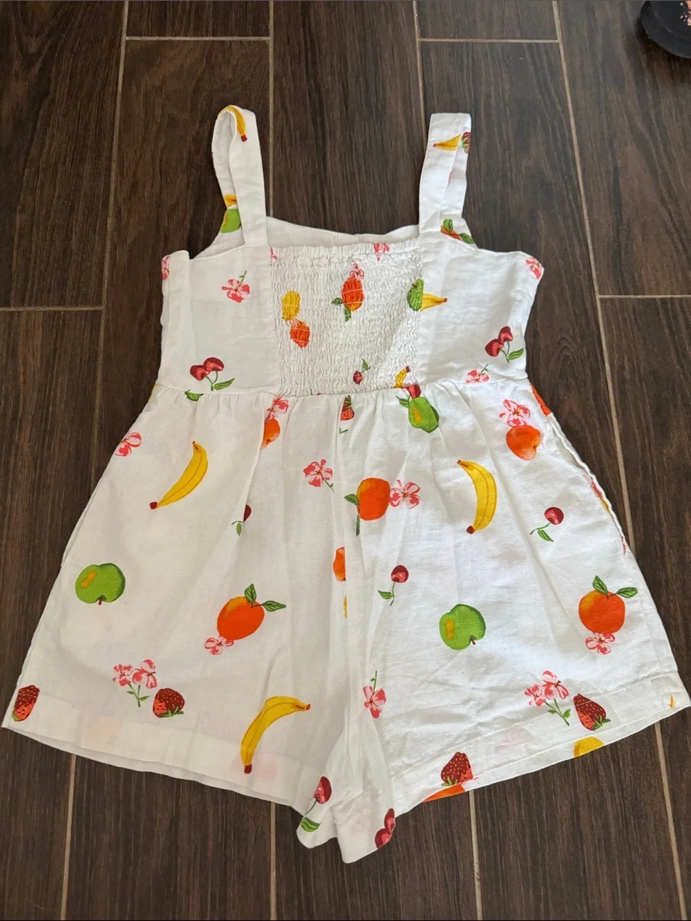 Girls' White Fruit-Print Cotton, shorts Romper